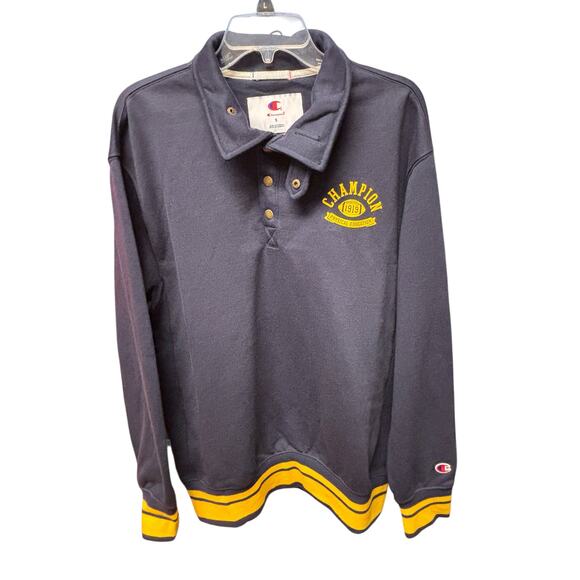 Champion 1919 Physical Education Polo Sweatshirt Navy Yellow Trim Size S - Picture 2 of 6